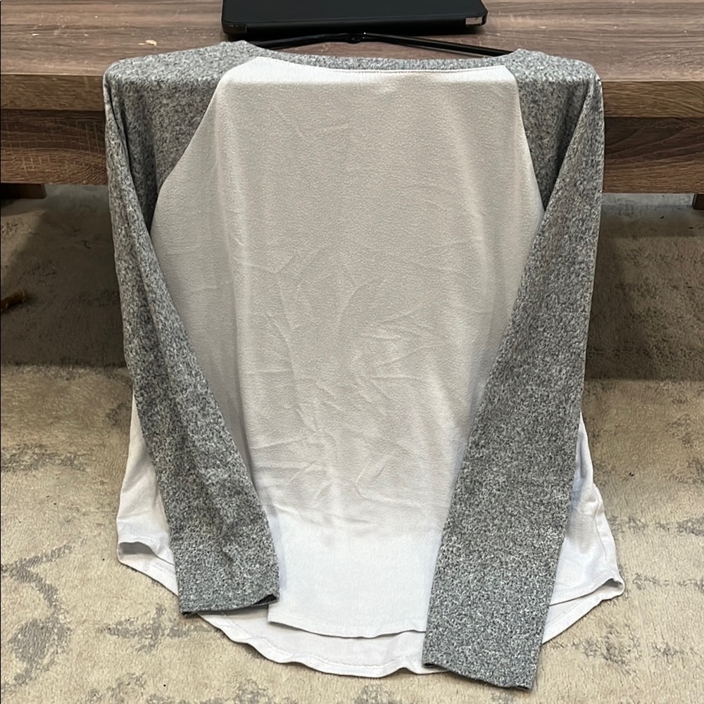 Gray and White Long Sleeve Shirt